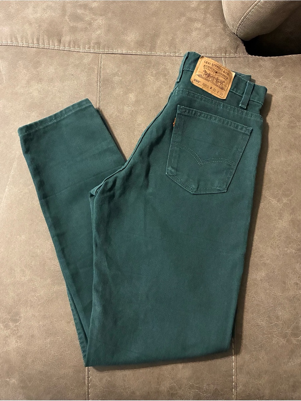 Vtg Levis 550 Orange Tab Relaxed Fit Tapered Leg Jeans Green 31/32 USA Made